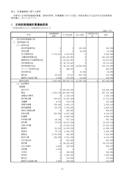 平成25年度正味財産増減計算書image